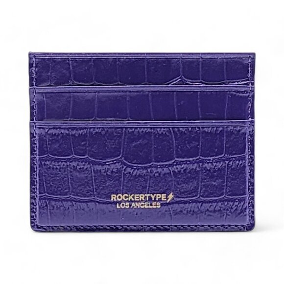 Rockertype Cardholder Wallet Crocodile Embossed Italian Leather Purple - Picture 1 of 4